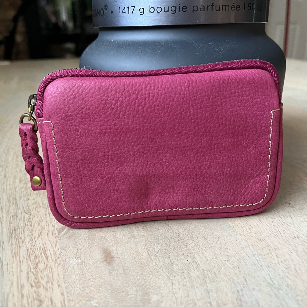 FOSSIL leather coin purse Never Used zip pouch magenta pink fuchsia